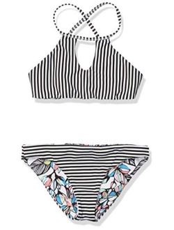 Splendid Girls' Crisscross High Neck Bikini Top and Retro Bottom Swimsuit Set