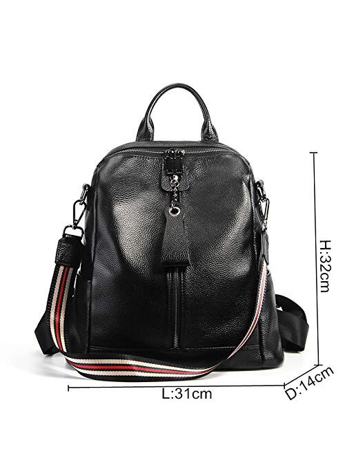 knapsack BHCPY Highend Coffee Red Grey Black Genuine Leather Women's Backpack Female Girl Backpacks Lady Travel Bag Shoulder Bags Black