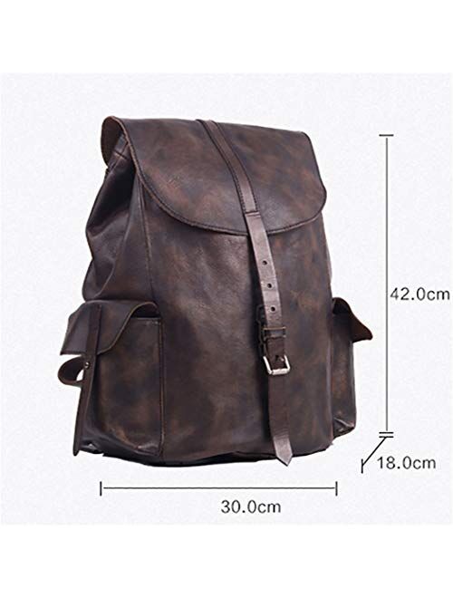 Men And Women Shoulder Backpack Leather British Casual Simple Schoolbag Cowhide Bucket Bag Light Brown