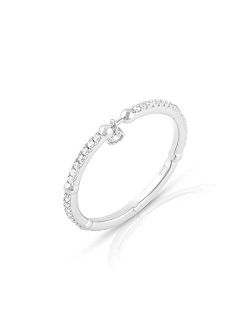 Sterling Silver Cz Thin Stackable Dangling Charm Ring (Size 4-9)