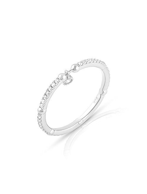 Sterling Silver Cz Thin Stackable Dangling Charm Ring (Size 4-9)