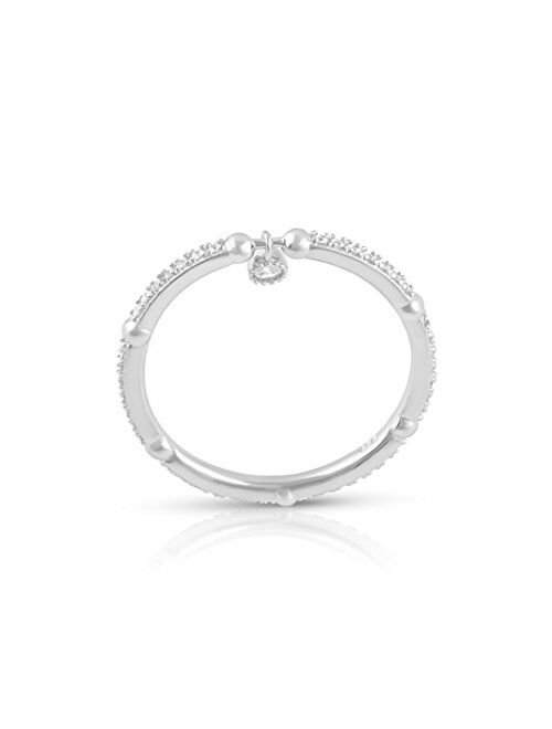 Sterling Silver Cz Thin Stackable Dangling Charm Ring (Size 4-9)