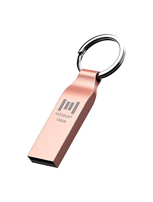 MOSDART 64GB USB Flash Drive Metal Keychain Zip Drive Waterproof Thumb Drive 64 GB USB2.0 Jump Drive 64G Memory Stick for Storage and Backup,Rose Gold