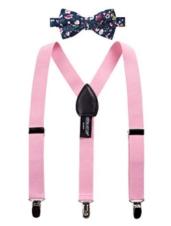 Boys' Suspenders and Dark Floral Bow Tie Set