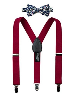 Boys' Suspenders and Dark Floral Bow Tie Set