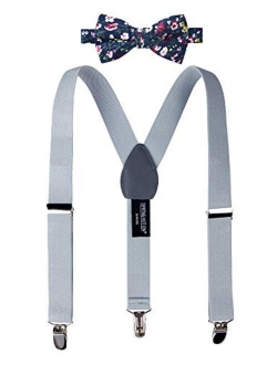 Boys' Suspenders and Dark Floral Bow Tie Set