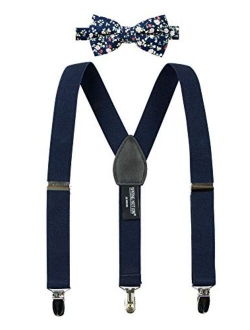 Boys' Suspenders and Dark Floral Bow Tie Set