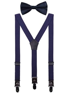 CEAJOO Men Boys' Suspenders and Bow Tie Set Adjustable with Black Metal Clips