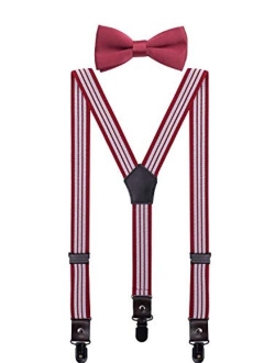 CEAJOO Men Boys' Suspenders and Bow Tie Set Adjustable with Black Metal Clips