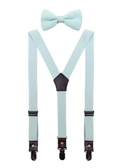 CEAJOO Men Boys' Suspenders and Bow Tie Set Adjustable with Black Metal Clips