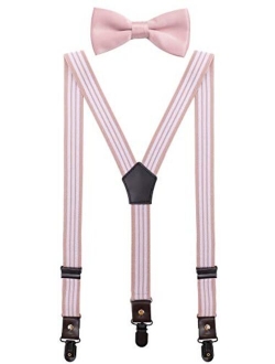 CEAJOO Men Boys' Suspenders and Bow Tie Set Adjustable with Black Metal Clips