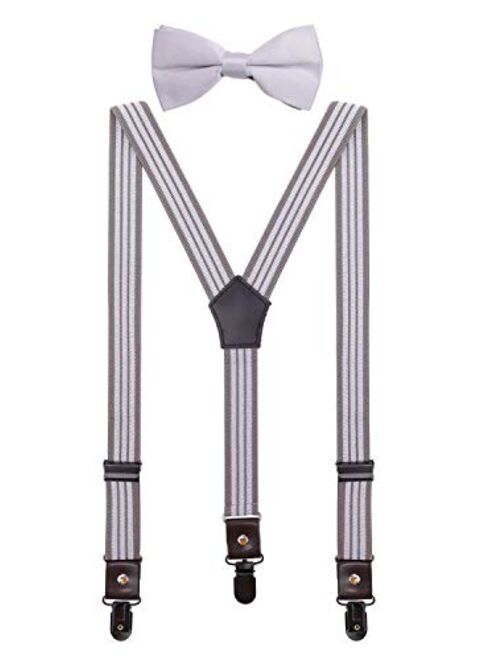 CEAJOO Men Boys' Suspenders and Bow Tie Set Adjustable with Black Metal Clips