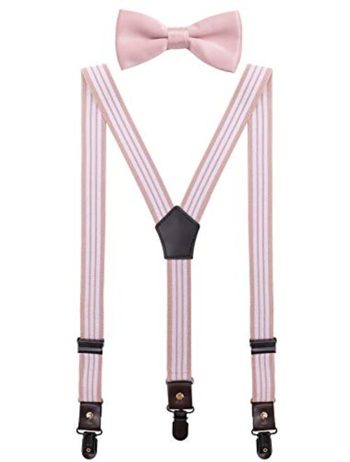 CEAJOO Men Boys' Suspenders and Bow Tie Set Adjustable with Black Metal Clips