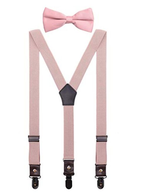 CEAJOO Men Boys' Suspenders and Bow Tie Set Adjustable with Black Metal Clips