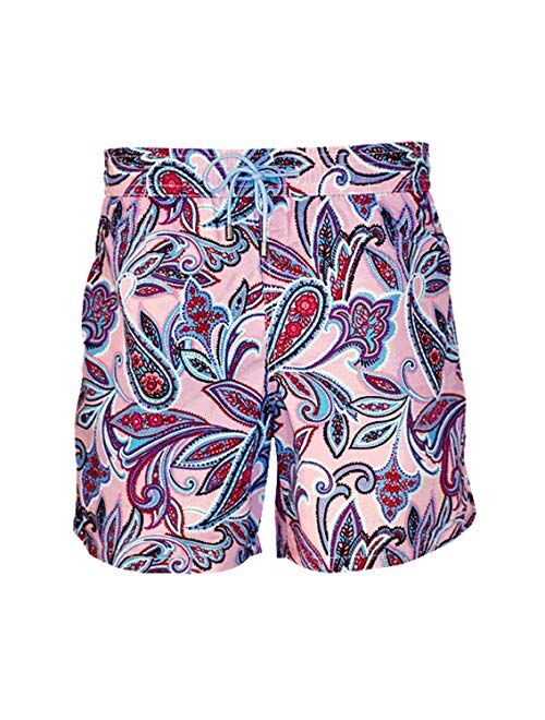 Bayahibe Swimwear Shorts Slim Fit Quick Dry French Swim Trunk for Men and Boys with Pink Paisley Print