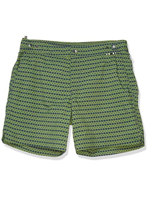 Danward Men's Square Print Fixed Waist Palma Swim Trunk