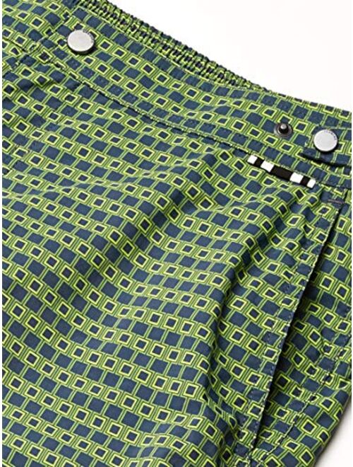 Danward Men's Square Print Fixed Waist Palma Swim Trunk