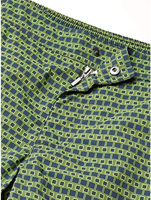 Danward Men's Square Print Fixed Waist Palma Swim Trunk