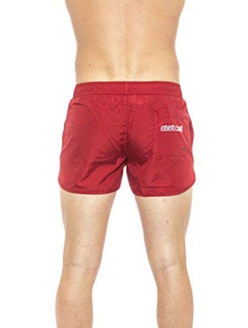 Roberto Cavalli Beachwear Red Short Beachwear Boxer with Pockets. Front Logo Print. Internal Net. Back Pocket.