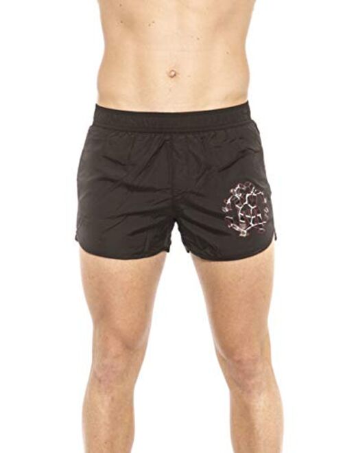 Roberto Cavalli Beachwear Black Short Beachwear Boxer with Pockets. Front Logo Print. Internal Net. Back Pocket.