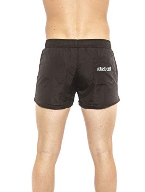 Roberto Cavalli Beachwear Black Short Beachwear Boxer with Pockets. Front Logo Print. Internal Net. Back Pocket.