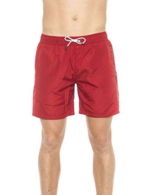 Roberto Cavalli Beachwear Red Beachwear Boxer with Pockets. Side Logo Print. Internal Net. Back Pocket