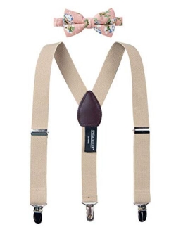 Boys' Suspenders and Pink Floral Bow Tie Set