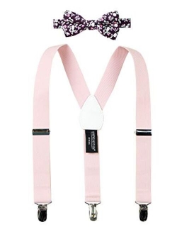 Boys' Suspenders and Pink Floral Bow Tie Set