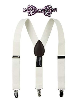 Boys' Suspenders and Pink Floral Bow Tie Set