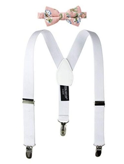 Boys' Suspenders and Pink Floral Bow Tie Set