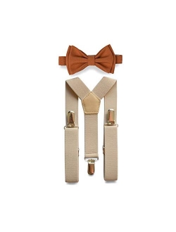 Tan Suspenders & Bow Tie Set for Baby Toddler Boy Teen Men