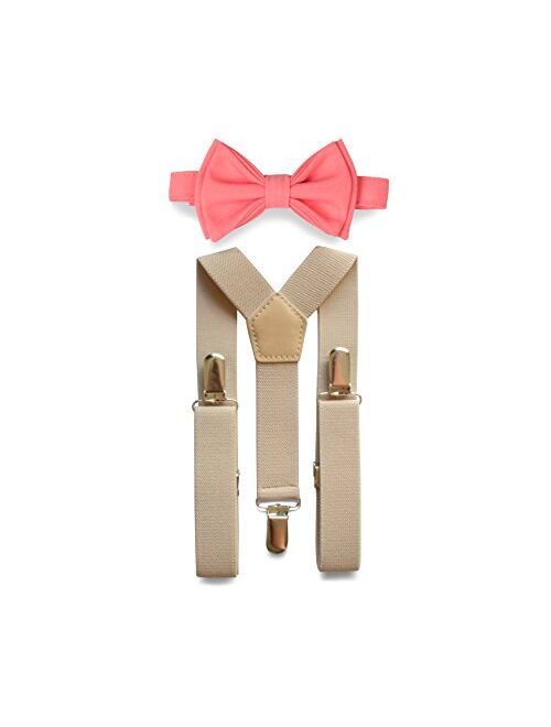 Tan Suspenders & Bow Tie Set for Baby Toddler Boy Teen Men