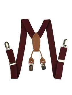 XIARUI Sling Kids Leather Suspenders Children Elastic Braces Casual (Color : Wine Red)