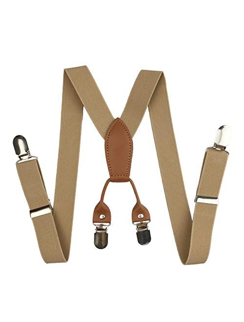 XIARUI Sling Kids Leather Suspenders Children Elastic Braces Casual (Color : Wine Red)