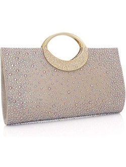 Dexmay Shiny Evening Bag with Crystal Handle for Wedding Party Elegant Crystal Rhinestone Clutch Purse