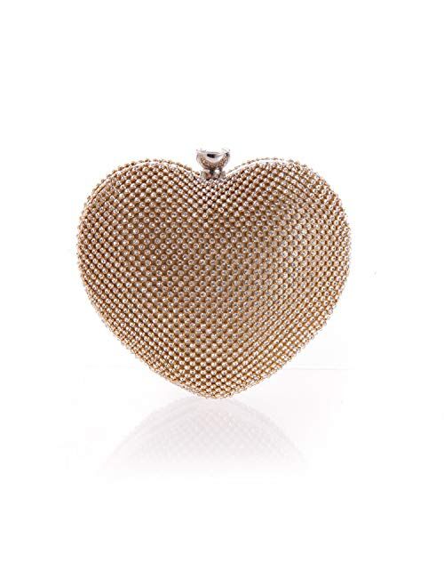 Abbie Home Heart Shaped Evening Clutch Bag Women Girls Crystal Handbag Tote Purse for Wedding Party