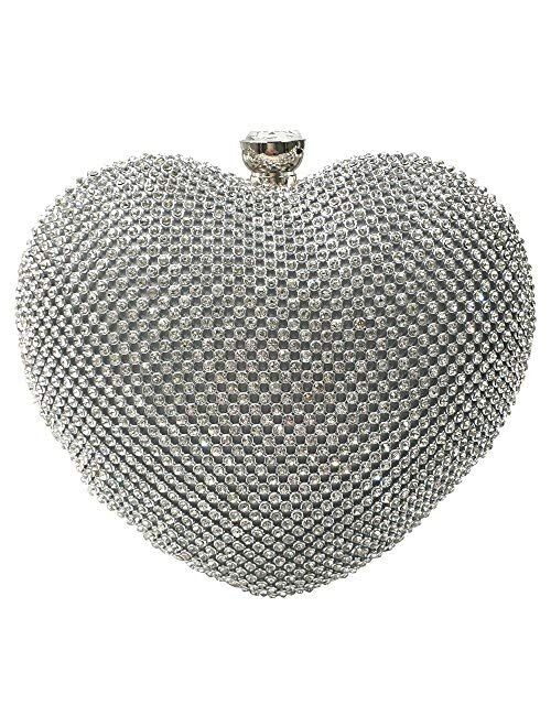 Abbie Home Heart Shaped Evening Clutch Bag Women Girls Crystal Handbag Tote Purse for Wedding Party