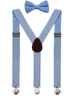 WDSKY Mens Boys Suspenders and Bow Tie Set for Wedding with Heart Clips