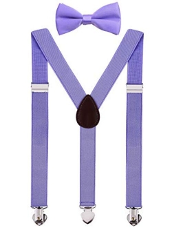 WDSKY Mens Boys Suspenders and Bow Tie Set for Wedding with Heart Clips