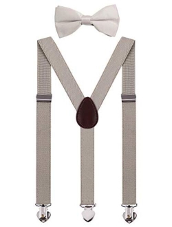 WDSKY Mens Boys Suspenders and Bow Tie Set for Wedding with Heart Clips