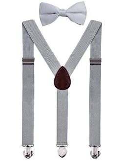 WDSKY Mens Boys Suspenders and Bow Tie Set for Wedding with Heart Clips