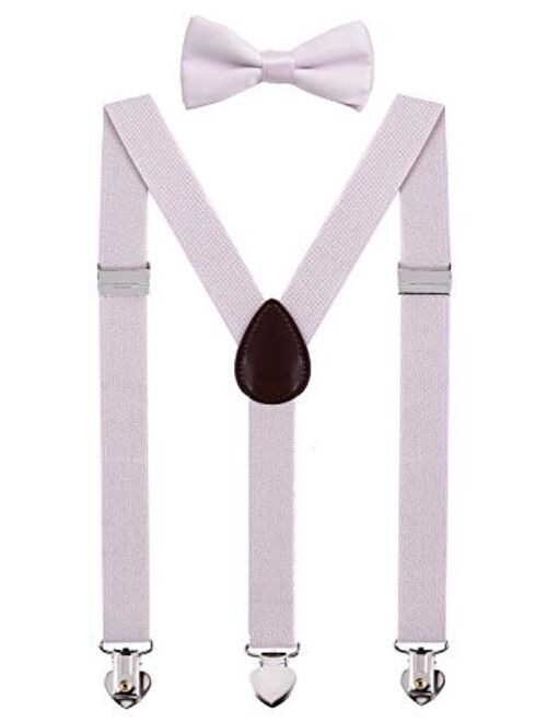 WDSKY Mens Boys Suspenders and Bow Tie Set for Wedding with Heart Clips