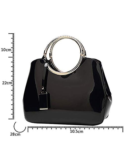 Women Handbags, Ladies Top Handle Bags, Patent Leather Stylish Tote Shoulder Bags Purse for Work, Wedding, Shopping, Dating