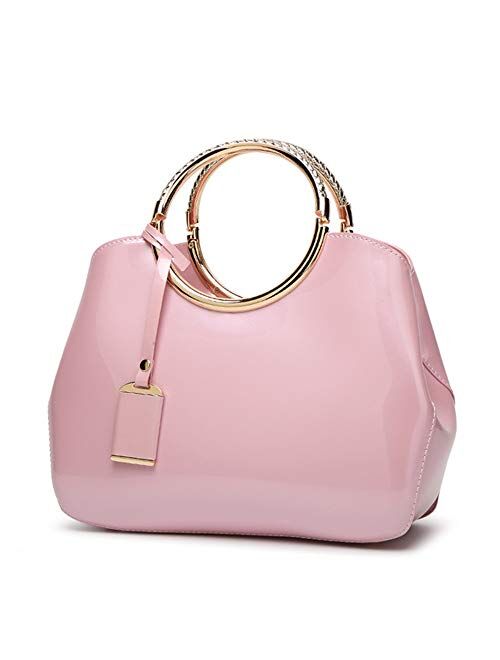 Women Handbags, Ladies Top Handle Bags, Patent Leather Stylish Tote Shoulder Bags Purse for Work, Wedding, Shopping, Dating