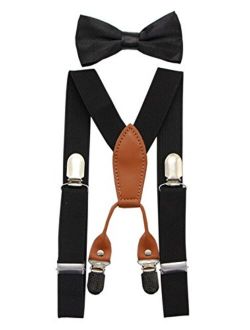 JAIFEI Toddler Kids 4 Clips Adjustable Suspenders and Matching Bow Tie Set