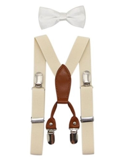 JAIFEI Toddler Kids 4 Clips Adjustable Suspenders and Matching Bow Tie Set