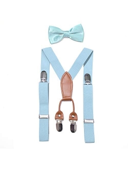 JAIFEI Toddler Kids 4 Clips Adjustable Suspenders and Matching Bow Tie Set