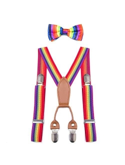 JAIFEI Toddler Kids 4 Clips Adjustable Suspenders and Matching Bow Tie Set