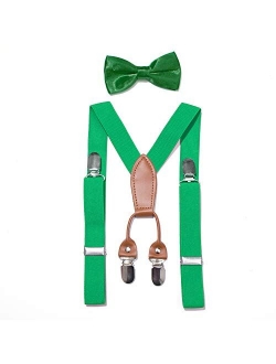 JAIFEI Toddler Kids 4 Clips Adjustable Suspenders and Matching Bow Tie Set