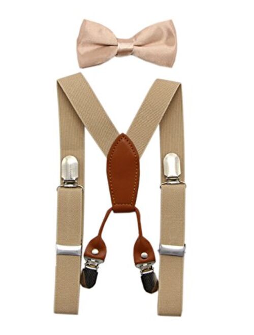 JAIFEI Toddler Kids 4 Clips Adjustable Suspenders and Matching Bow Tie Set